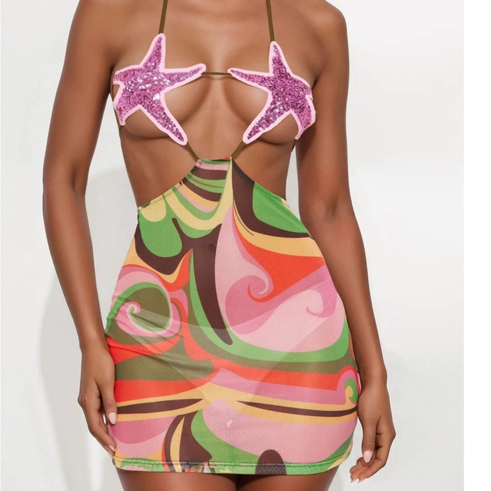 Colorful Starfish Bikini Top Dress